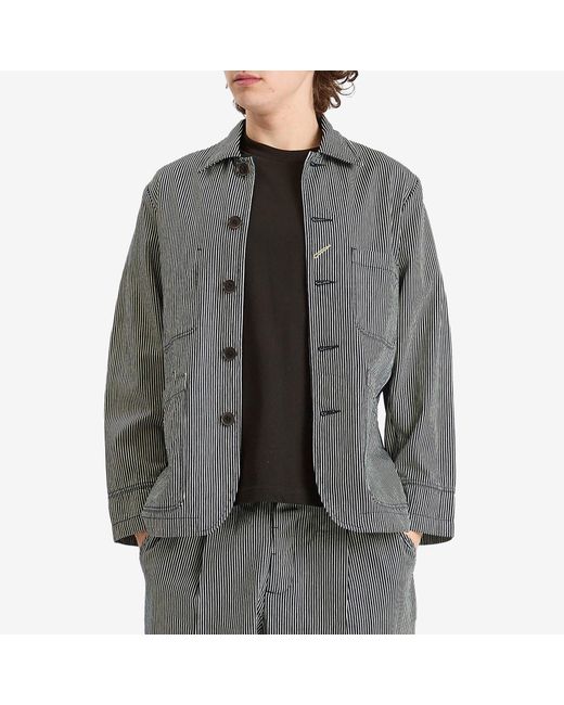 Universal Works Gray Hickory Stripe Original Bakers Jacket for men