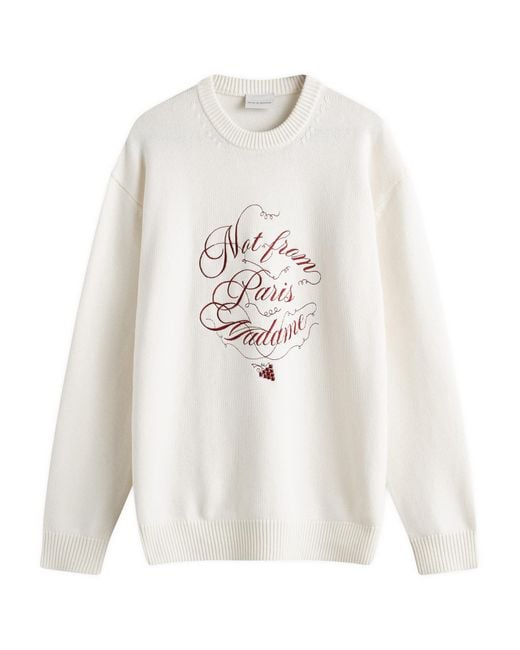 Drole de Monsieur White Not From Paris Madame Caligraphy Crew Knit for men