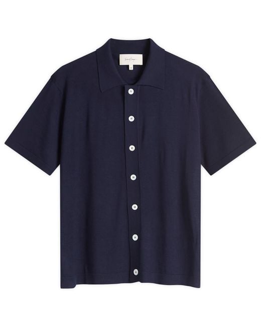 Second/Layer Blue Button Through Knitted Shirt for men