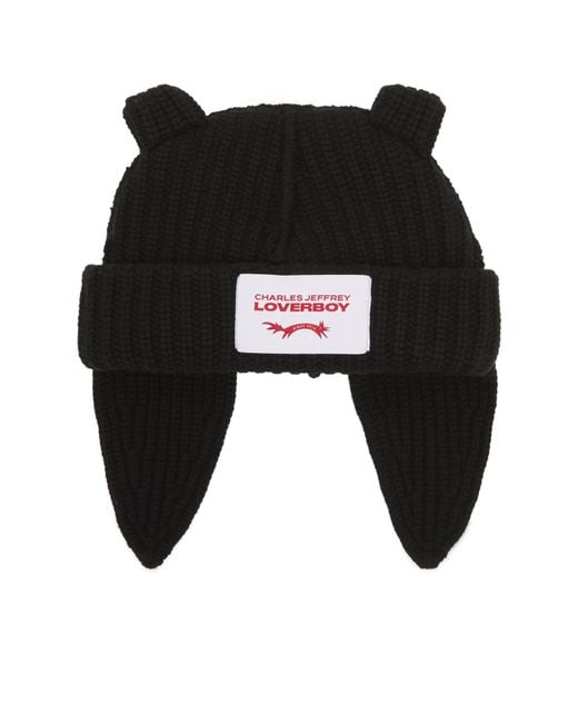 Charles Jeffrey Black Chunky Rabbit Beanie
