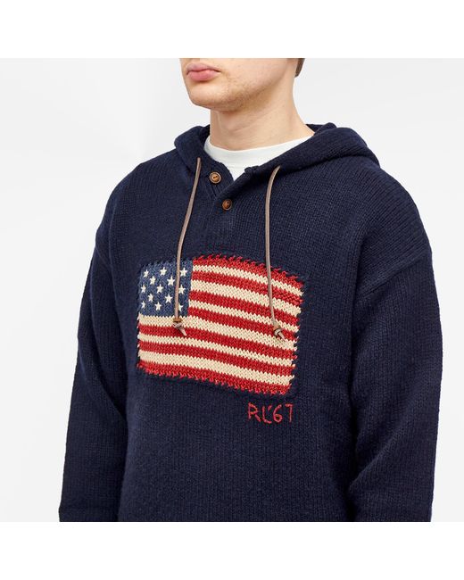 Polo Ralph Lauren Blue Flag Knitted Hoodie for men