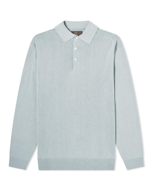 Beams Plus Blue 12G Knit Long Sleeve Polo Shirt for men