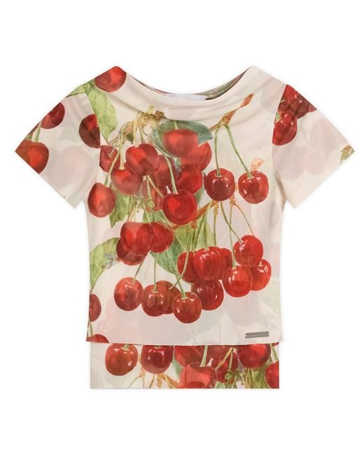 House Of Sunny Red Cherry Mesh Top