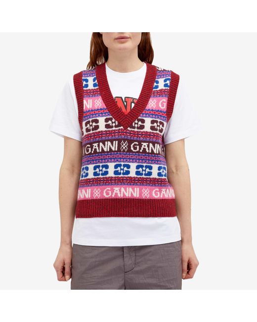 Ganni Red Logo Wool Mix Vest