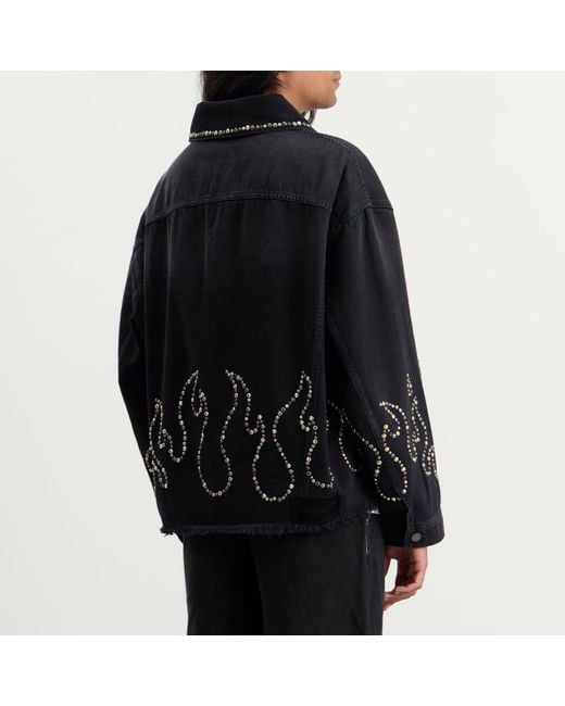 Amiri Black Studs Flames Studded Trucker Jacket for men