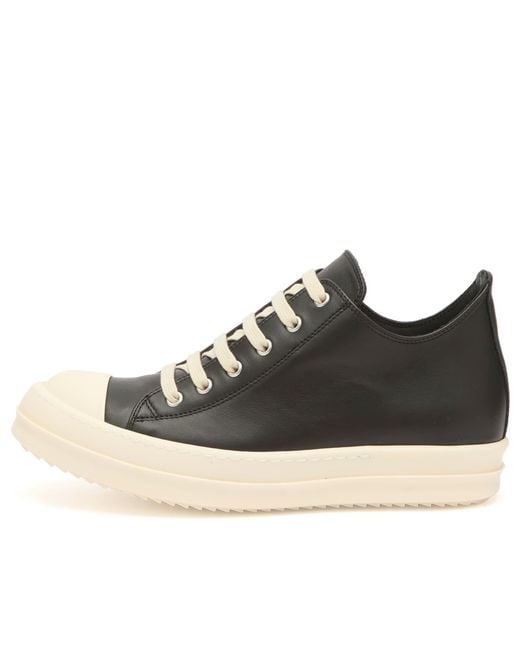 Rick Owens Black Leather Low Sneakers
