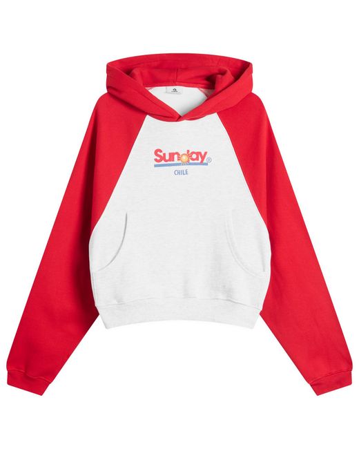 SUNDAYFRUITMARKET Red Sunday Ranglan Hoodie