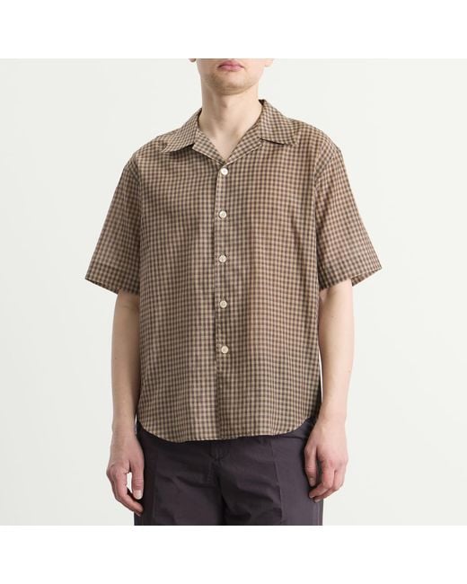 Auralee Brown Airy Light Cotton Check Shirt for men