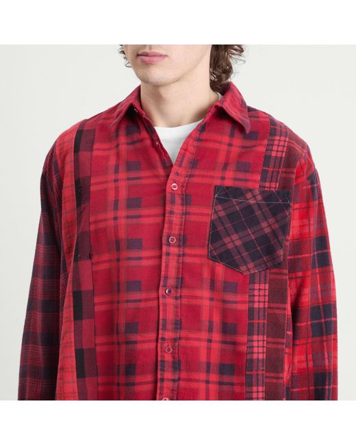Needles Red 7 Cuts Over Dyed Flannel Shirt for men