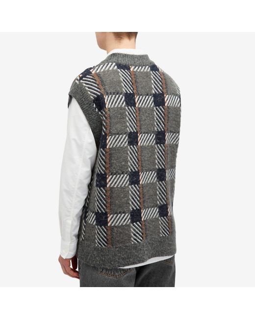 Fred Perry Gray Glitch Tartan Knitted Vest for men