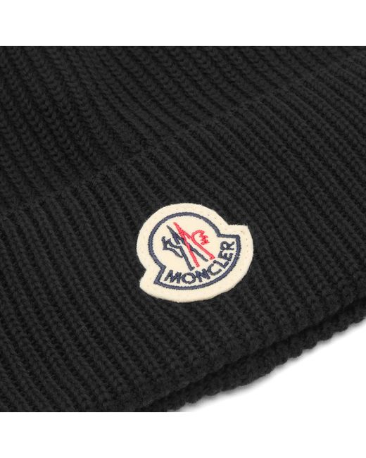 Moncler Black Cotton Logo Beanie for men