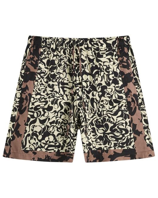 Dries Van Noten Black Squiggle Border Print Shorts for men