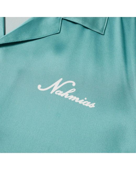 NAHMIAS Blue Botanical Silk Vacation Shirt for men