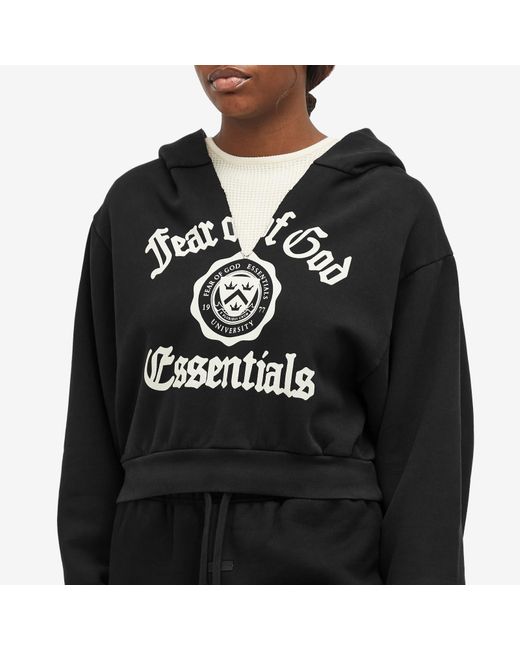 Fear Of God Black Heavy Fleece Cropped V-Neck Hoodie