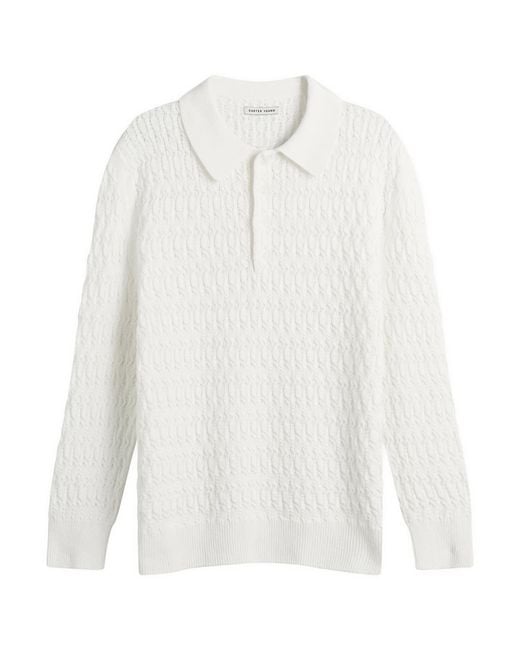 Carter Young White Cable Polo Sweater for men