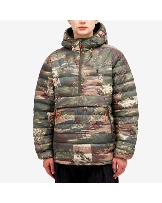 Polo Ralph Lauren Gray Ski Camo Ripstop Half Zip Jacket for men