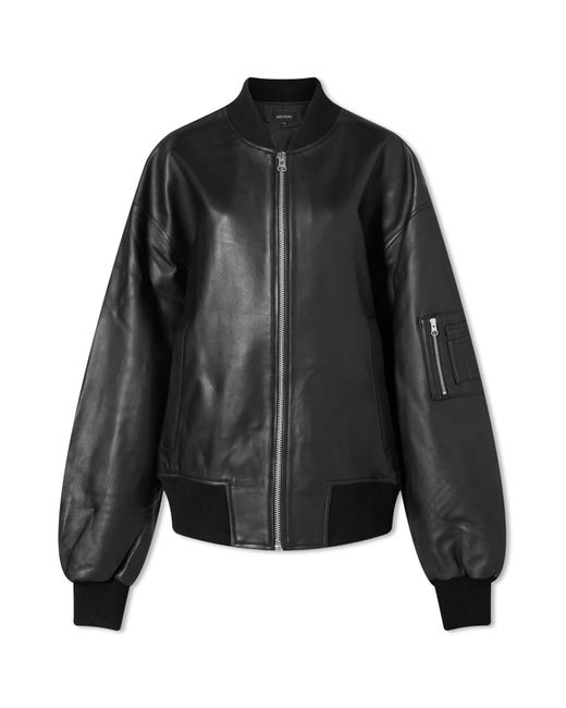 Meotine Black Bianca Leather Bomber Jacket