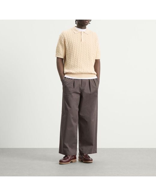 Beams Plus Natural Cable Knit Polo for men