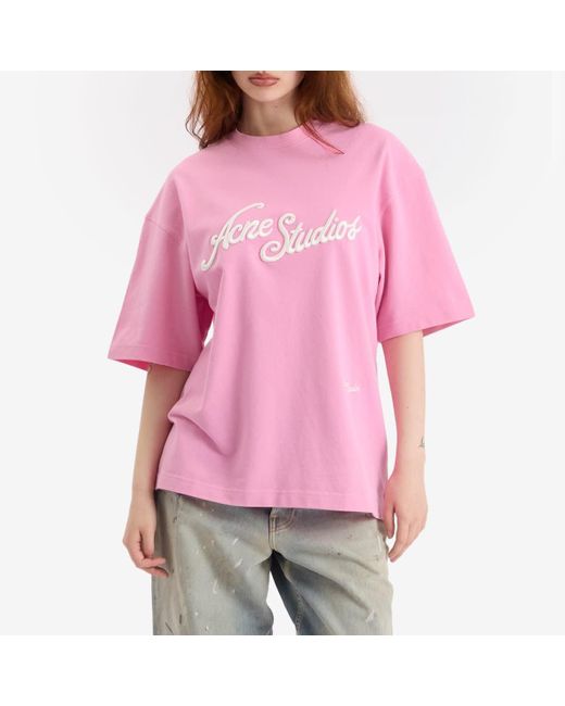 Acne Pink Tourist Logo T-Shirt
