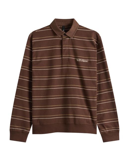 No Problemo Brown Striped Ls Rugby Shirt