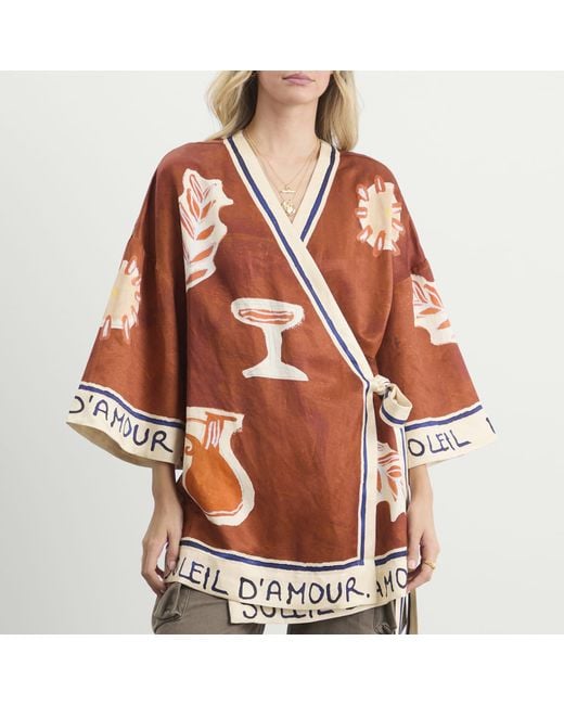 ALÉMAIS Brown Soleil D'Amour Wrap Mini Dress
