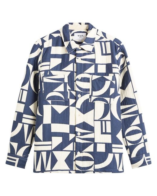 Wax London Blue Otto Geo Block Quilt Overshirt for men