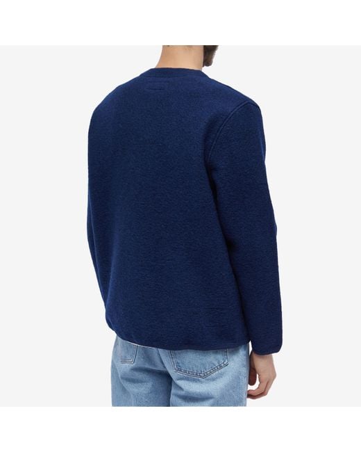 Universal Works Blue Wool Fleece Cardigan for men
