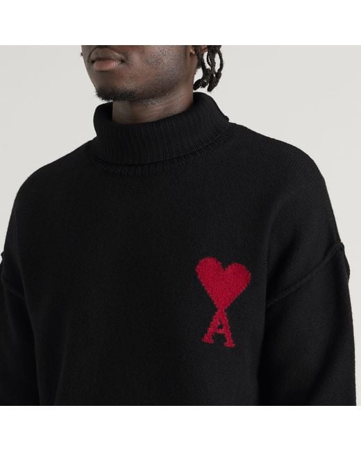 AMI Black Rollneck Contrasted Adc Jumper for men