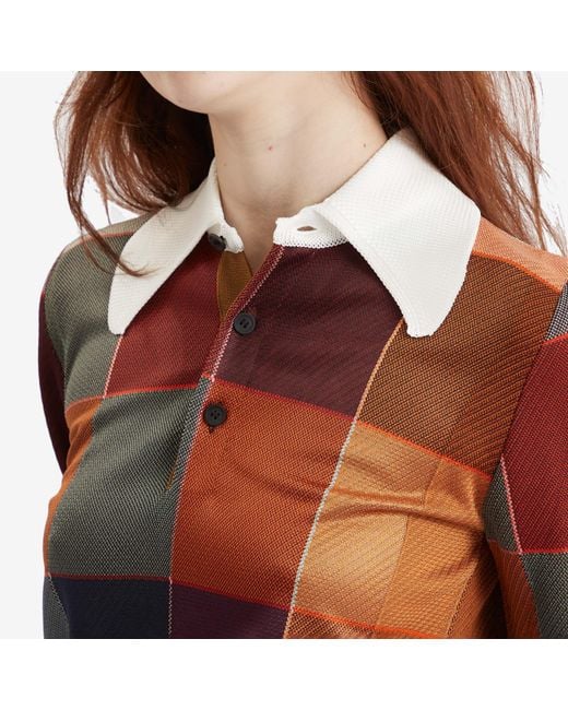 Toga Brown Toga Check Knit Polo Shirt