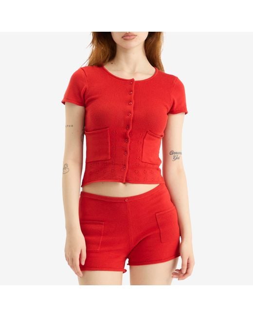 Peachy Den Red Marie Knit Polo Top