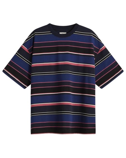 Beams Plus Blue Multi Stripe T-Shirt for men