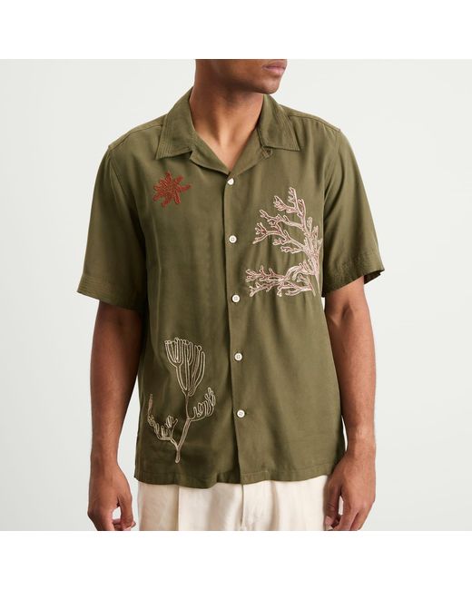 NN07 Green Julio Embroidered Short Sleeve Shirt for men