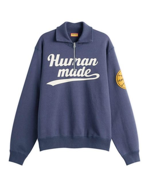 Human Made Blue Half Zip Logo Sweatshirt