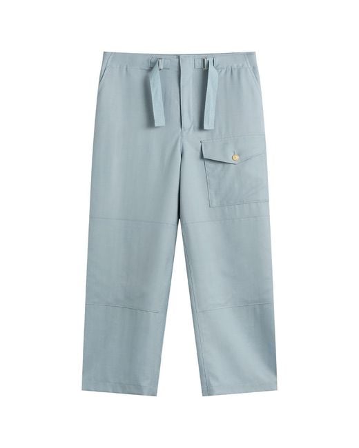 Auralee Blue Wool Herringbone Cargo Pants