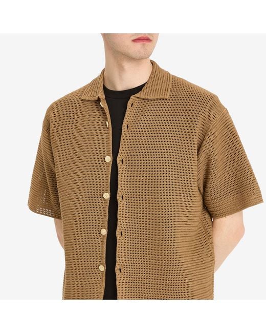 AURALEE Cotton Mesh Knit Half Sleeved Shirt in Brown for Men | Lyst UK