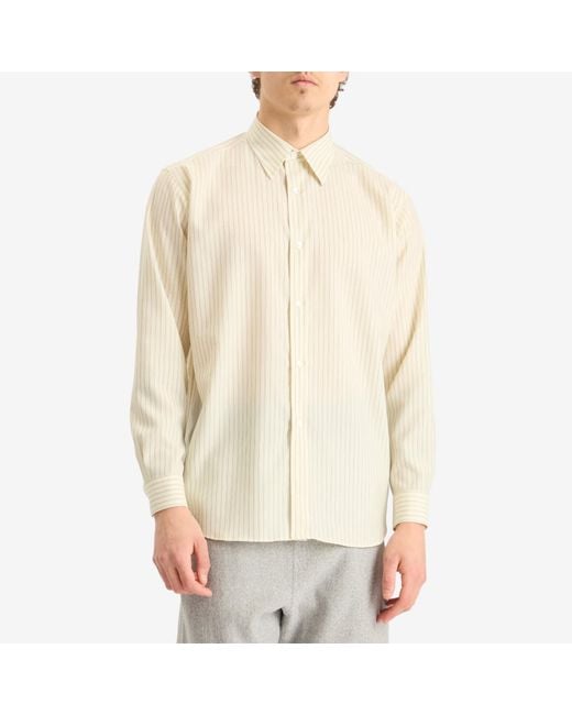 Auralee White Super Fine Wool Stripe Shirt for men
