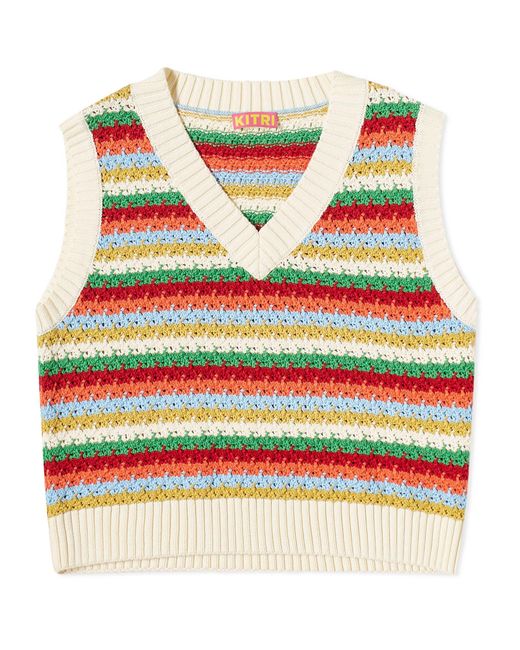 Kitri Multicolor Winona Multi Striped Crochet Knit Vest