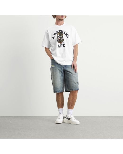A Bathing Ape White 1St Camo Shark Seijin College T-Shirt for men