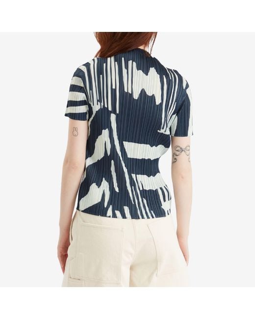 Pleats Please Issey Miyake Blue Refraction Print Pleated Top