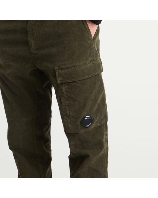 C P Company Green Corduroy Lens Cargo Pant for men