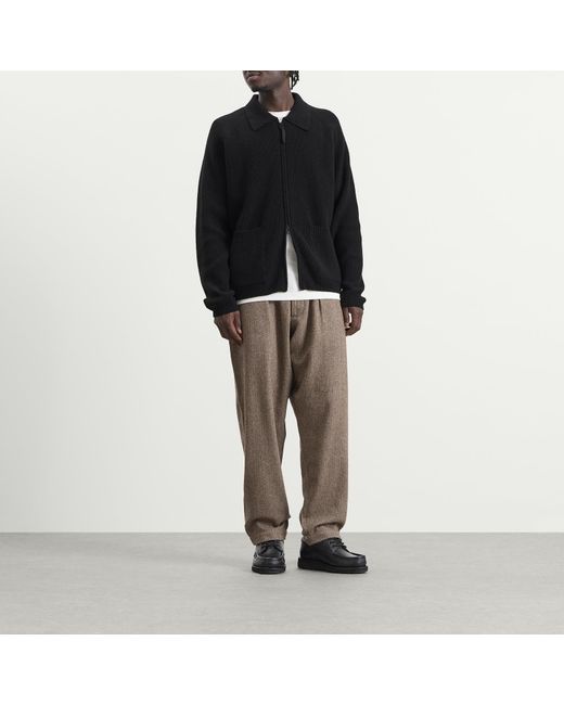 Universal Works Black Eco Wool Zip Cardigan for men