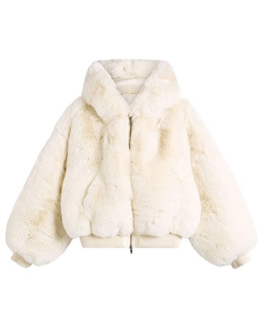 Skims Natural Faux Fur Shrunken Hoodie Jacket