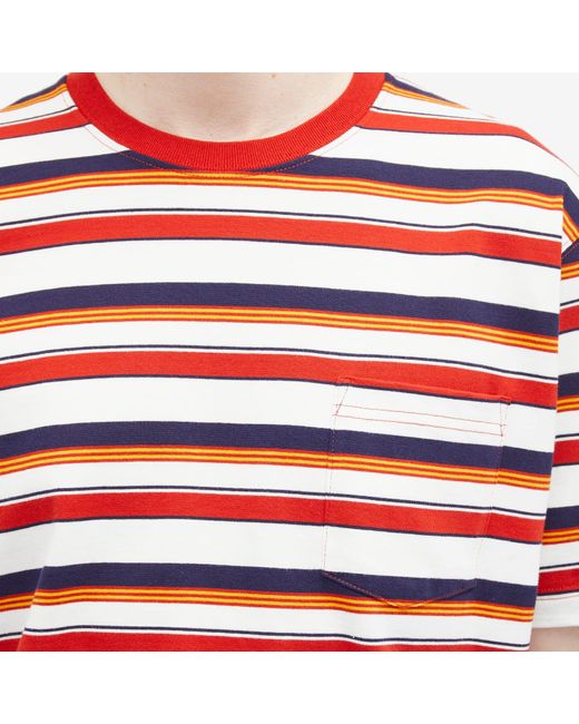 Beams Plus Red Multi Stripe Pocket T-Shirt for men