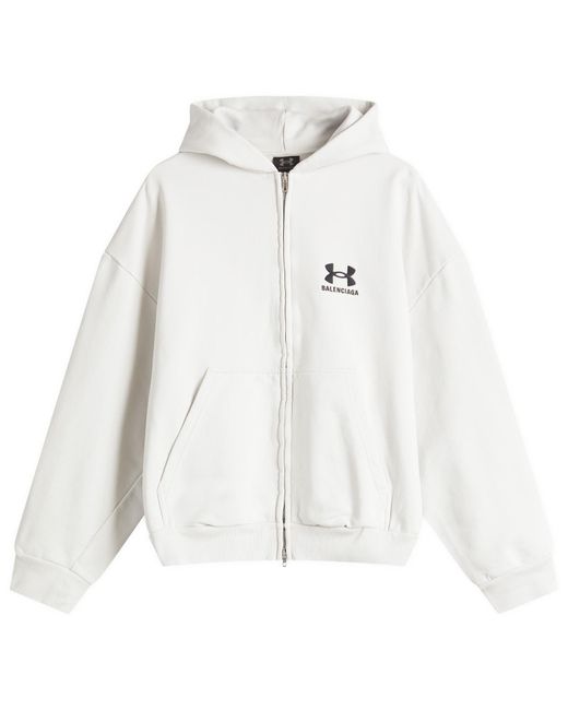 Balenciaga White Under Armour Zip-Up Hoodie for men