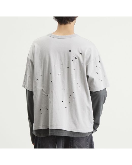 Beams Plus Layered Damage Long Sleeve T-Shirt in Gray for Men | Lyst