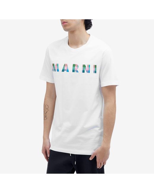 Marni White Gingham Logo T-Shirt for men