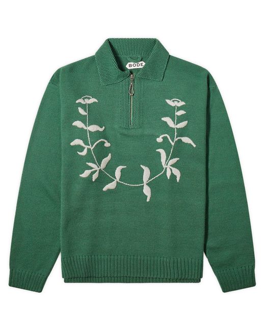 Bode Green Floret Embroidered Knit Pullover for men