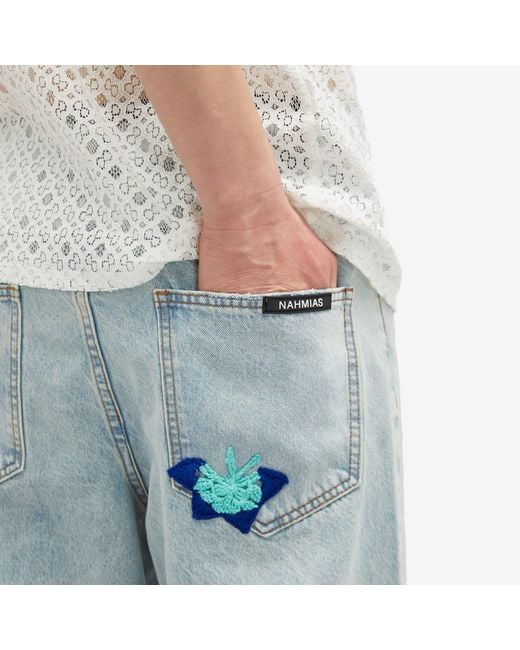 NAHMIAS Blue Crochet Patchwork Jeans for men