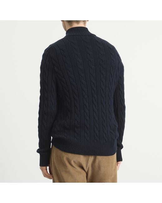 Polo Ralph Lauren Blue Cable Knit Half Zip Jumper for men