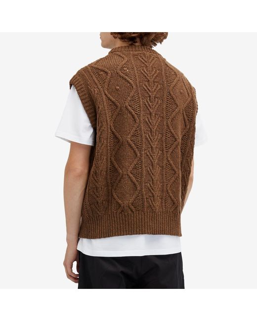 A Kind Of Guise Brown Italian Lambswool Embroidered Knit Vest for men